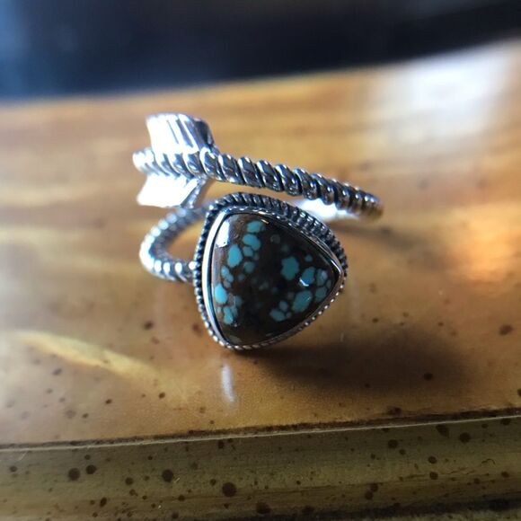Natural Blue Turquoise Sterling Silver Arrow Ring Size 8 - Picture 9 of 9
